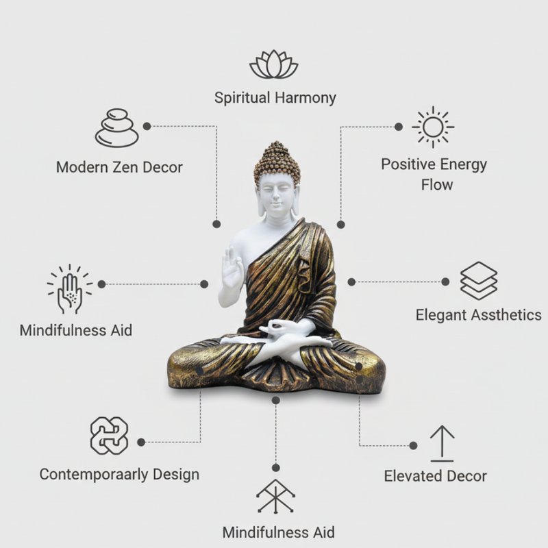 White & Antique Gold Meditation Buddha Statue