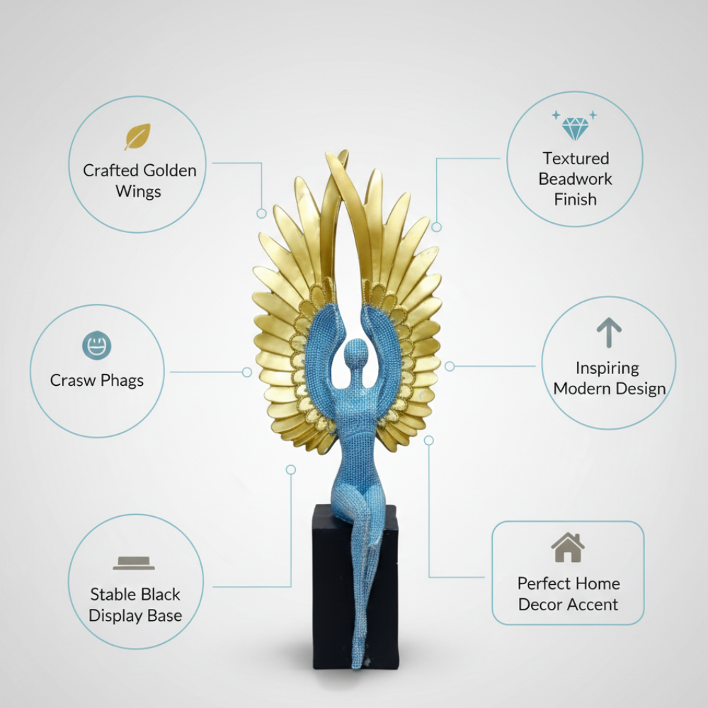 Ascending Angel Sculpture with Golden Wings