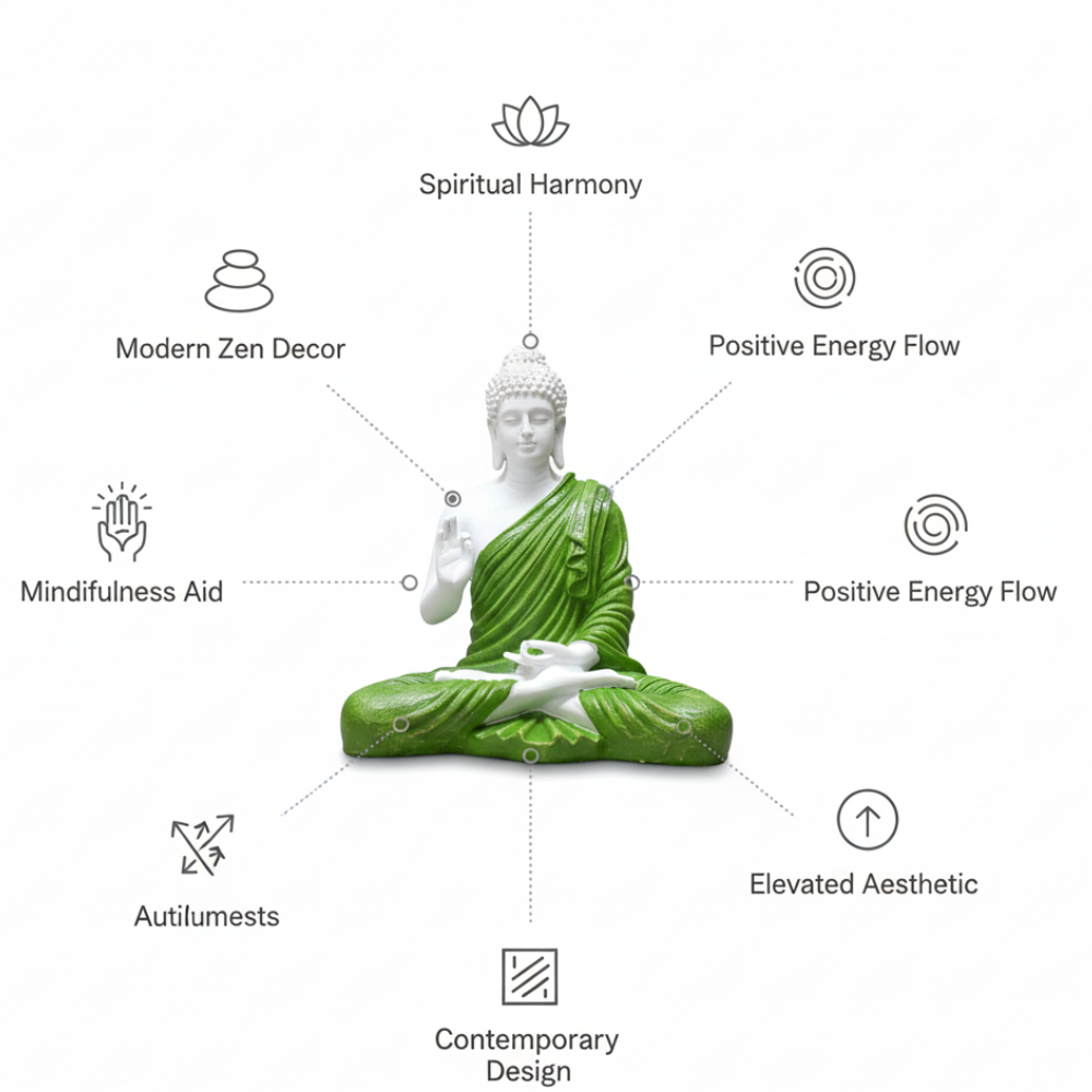 White & Green Meditation Buddha Statue