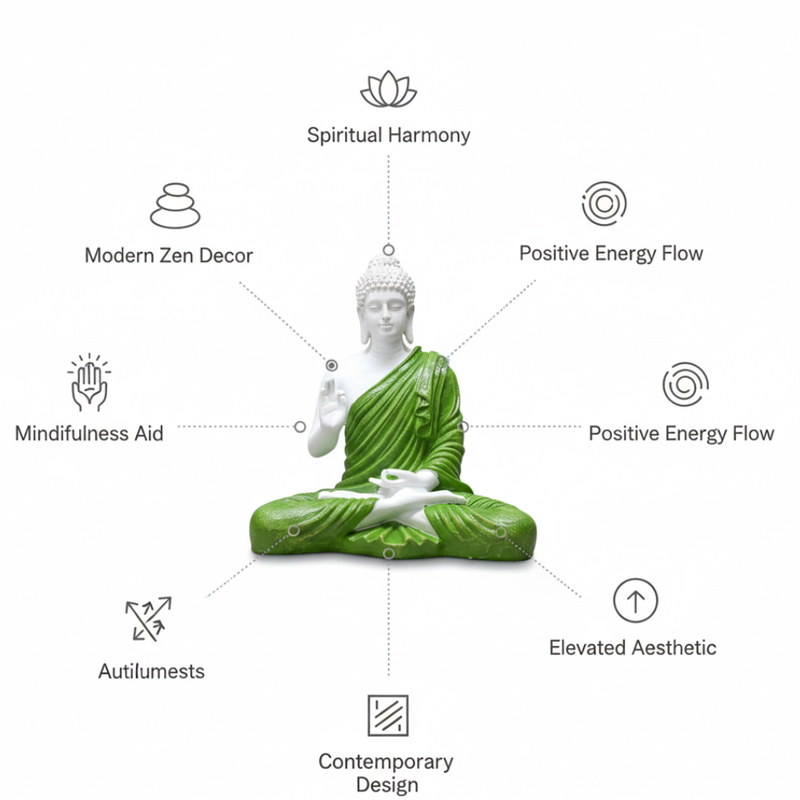 White & Green Meditation Buddha Statue