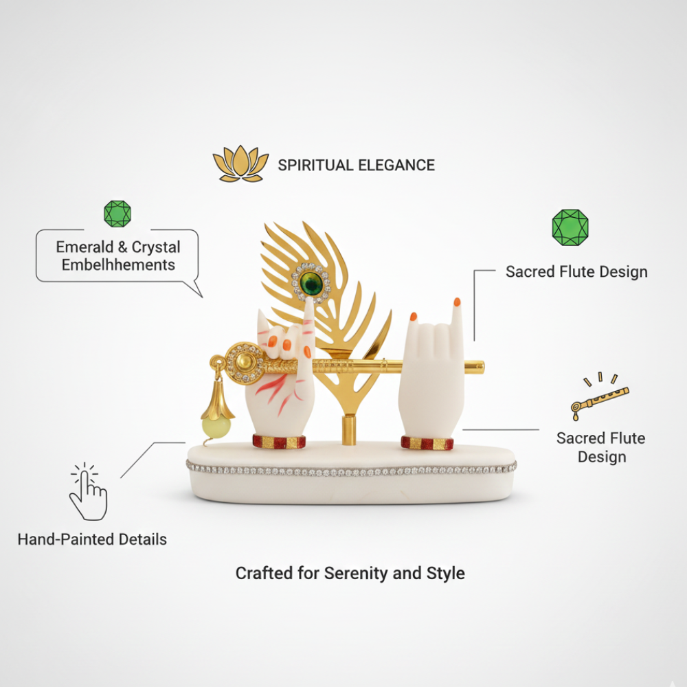 Krishna Hands with Flute & Peacock Feather Showpiece