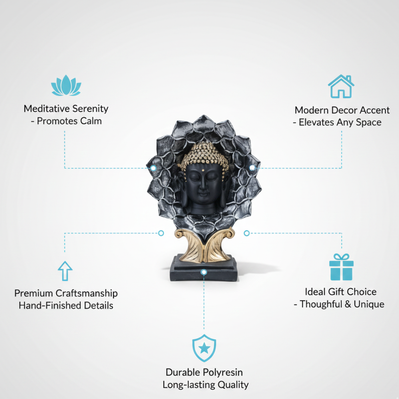 Black & Gold Buddha Lotus Halo Showpiece