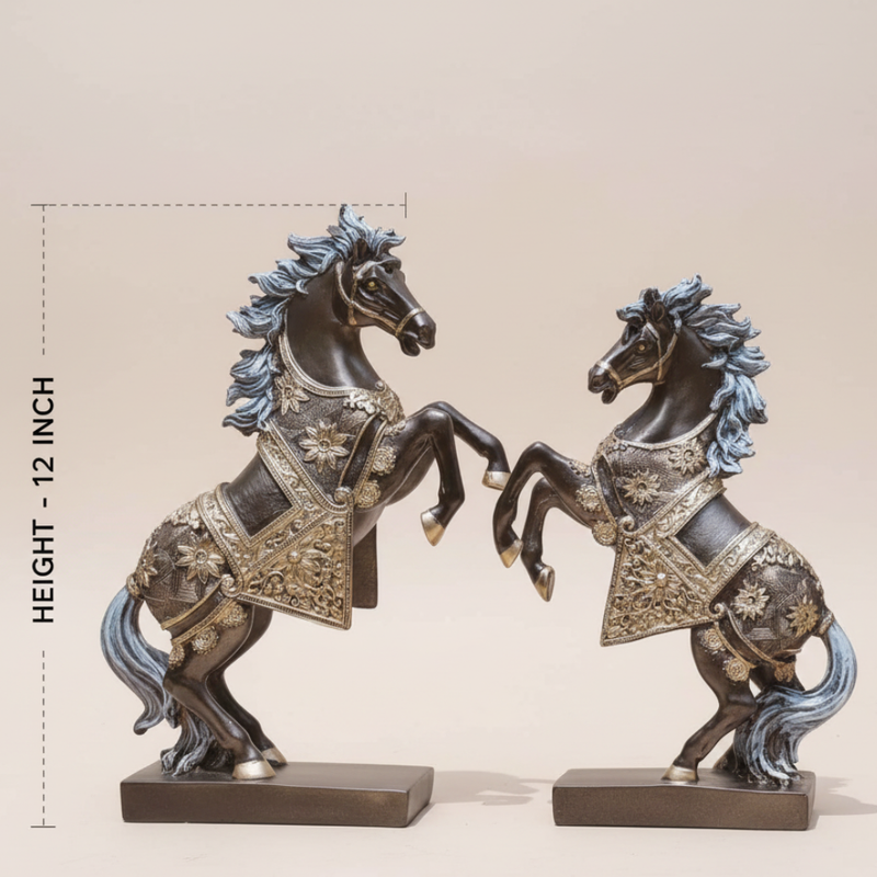 Royal Black & Gold Horse Pair Showpiece