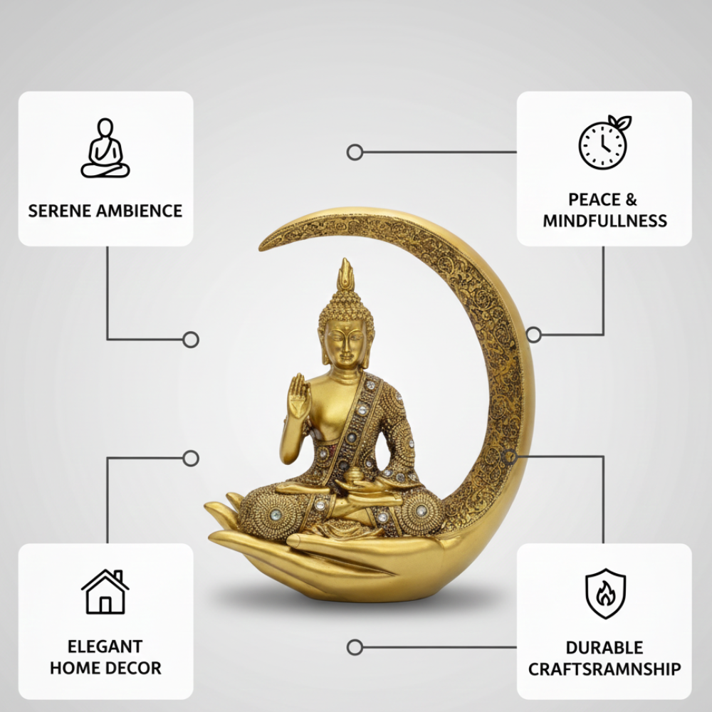 Luxury Golden Buddha on Crescent Moon Statue