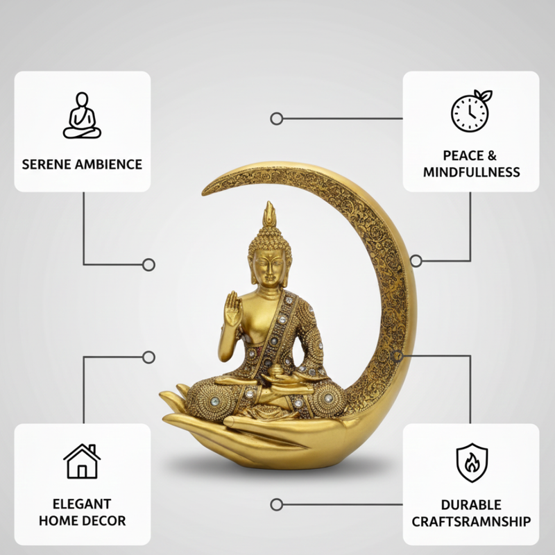 Luxury Golden Buddha on Crescent Moon Statue