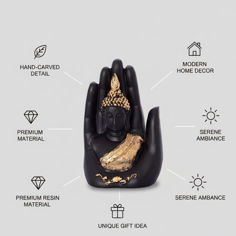 Black & Gold Buddha in Blessing Hand Showpiece