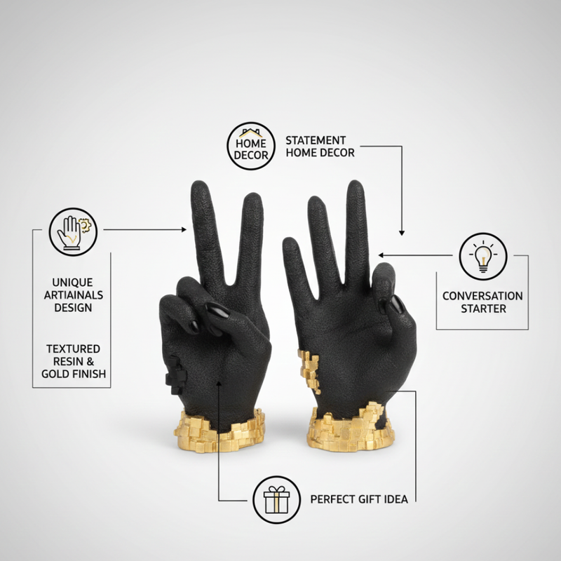 Artistic Black & Gold Hand Gesture Showpiece