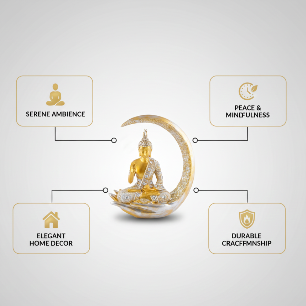 Golden Buddha on Crescent Moon Decorative Statue