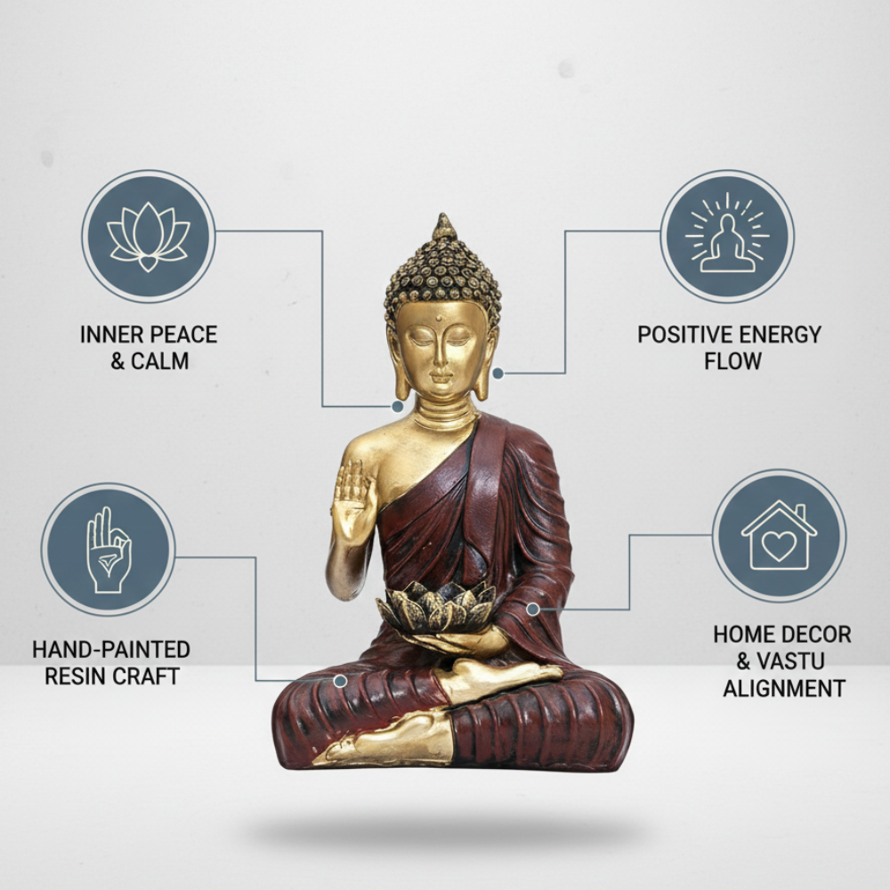 Golden Buddha Idol with Lotus Bowl Showpiece