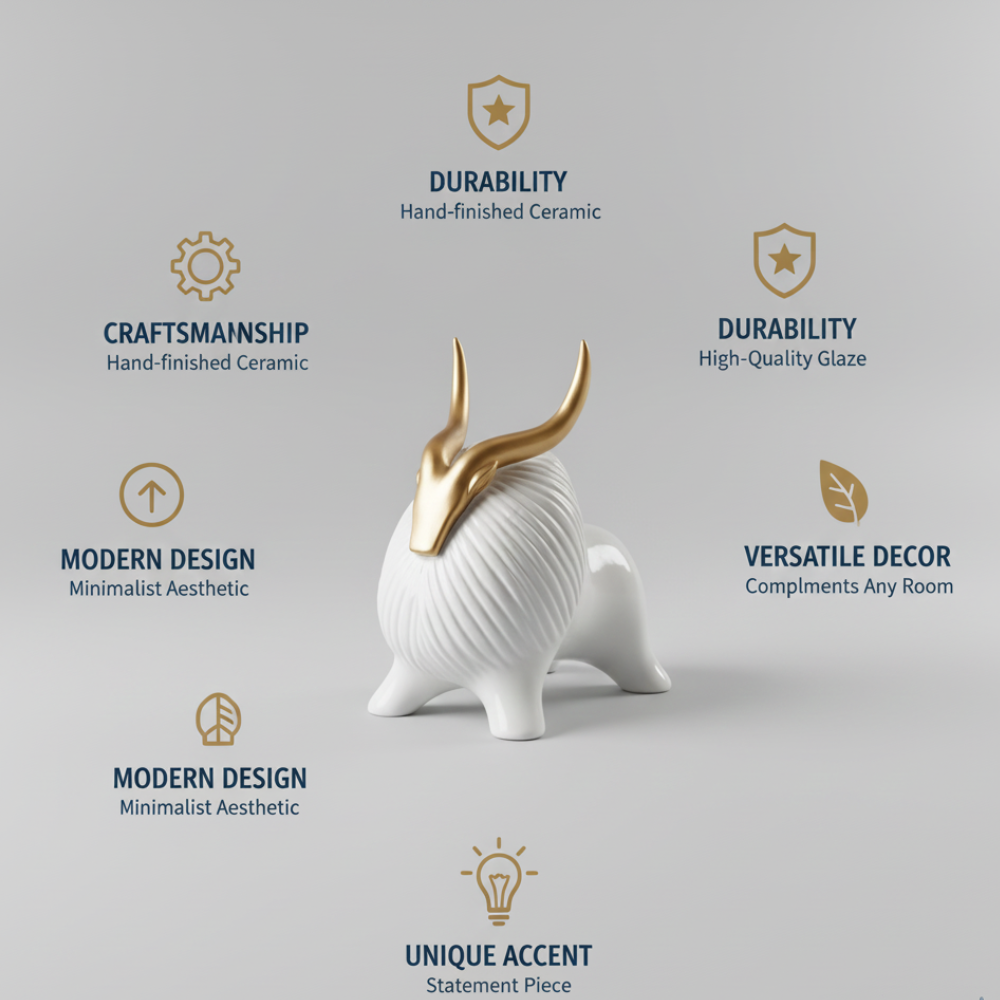 Elegant White & Gold Bull Figurine