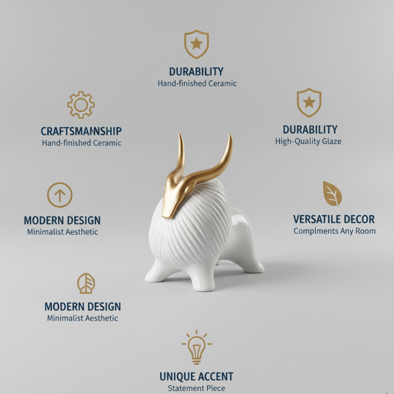 Elegant White & Gold Bull Figurine