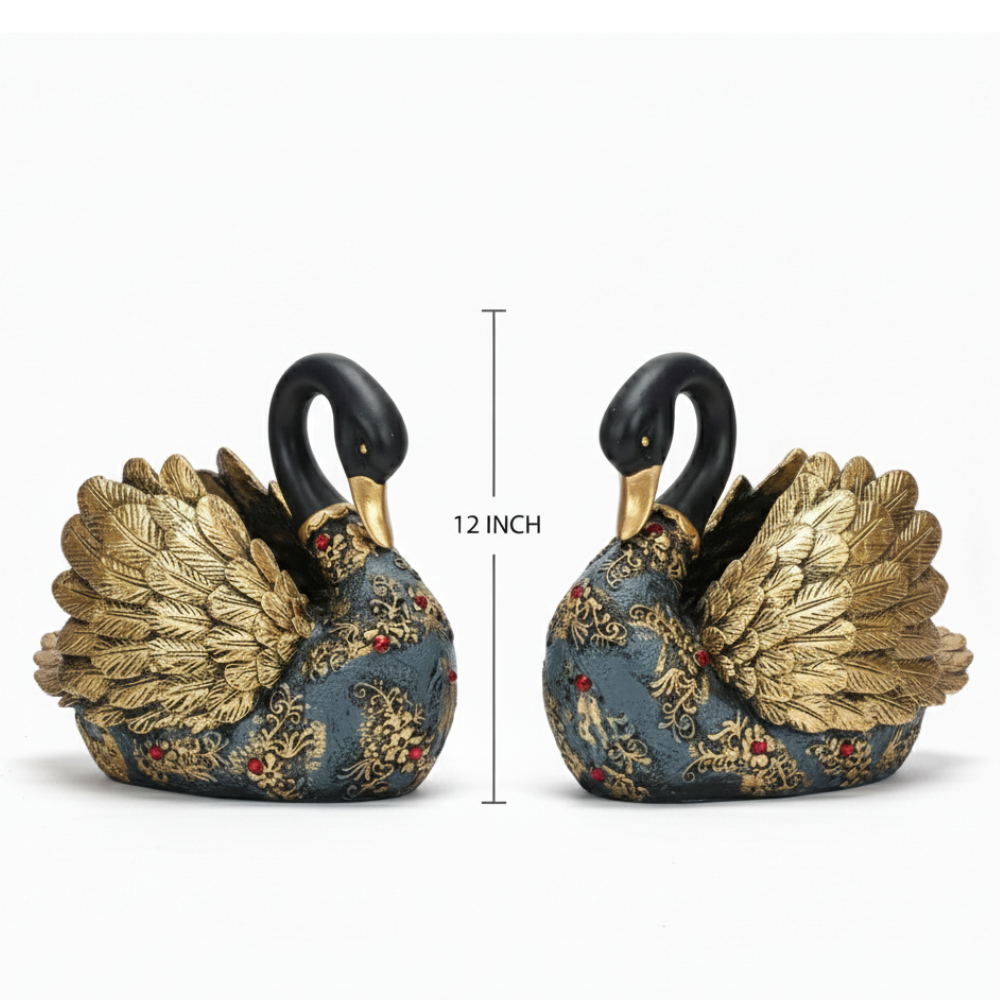 Black & Gold Swan Pair Decorative Showpiece