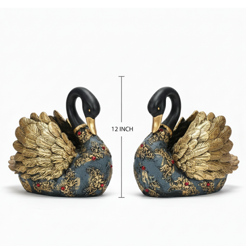 Black & Gold Swan Pair Decorative Showpiece