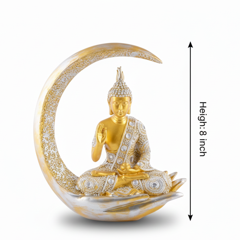 Golden Buddha on Crescent Moon Decorative Statue