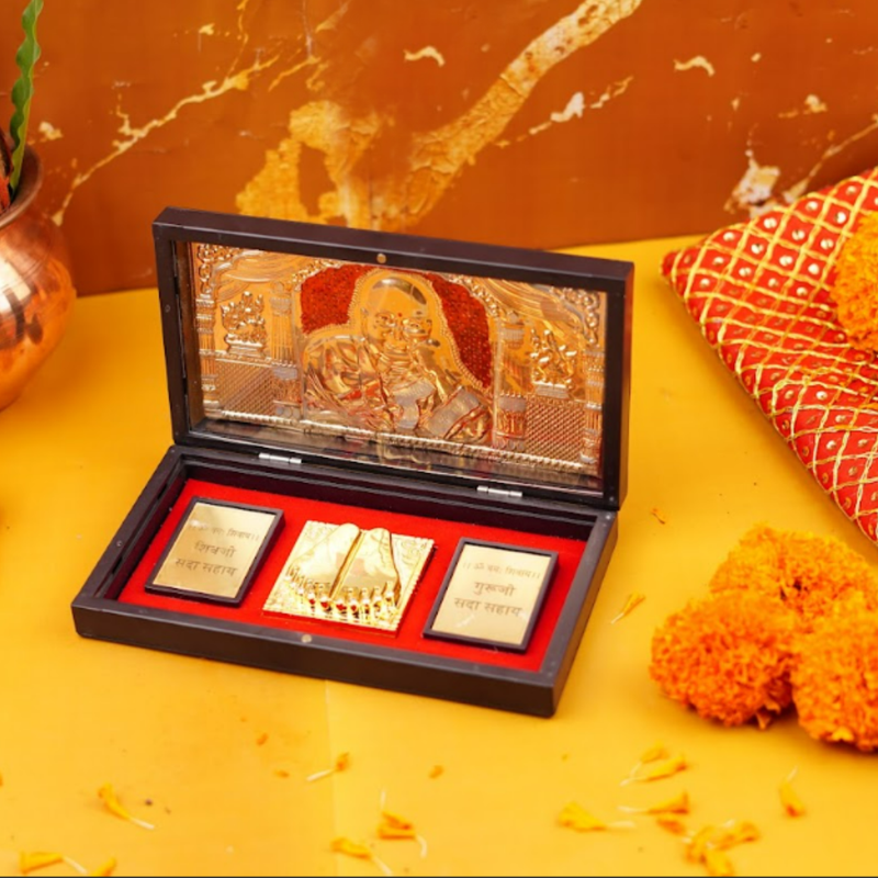 Jai Guruji Pooja Blessings Box with Guruji Charan Paduka
