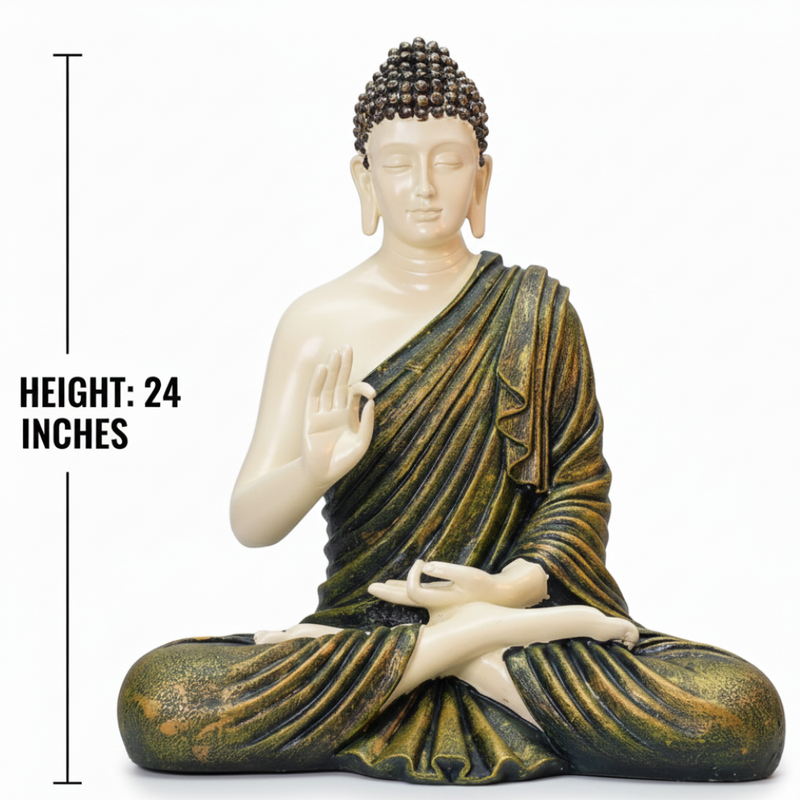 Ivory & Antique Green Meditating Buddha Statue