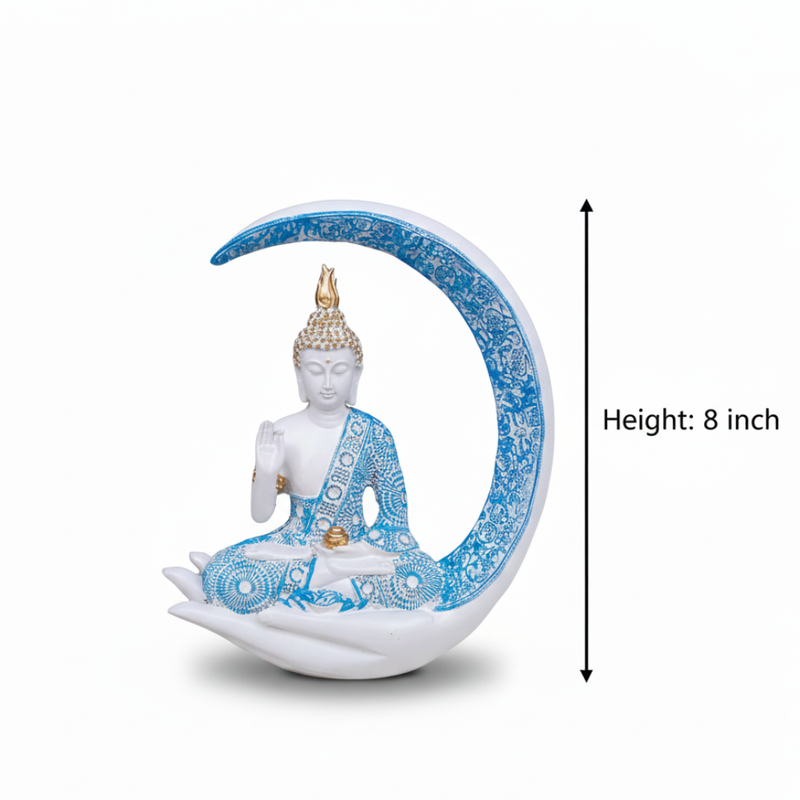 Blue & White Moon Buddha Statue