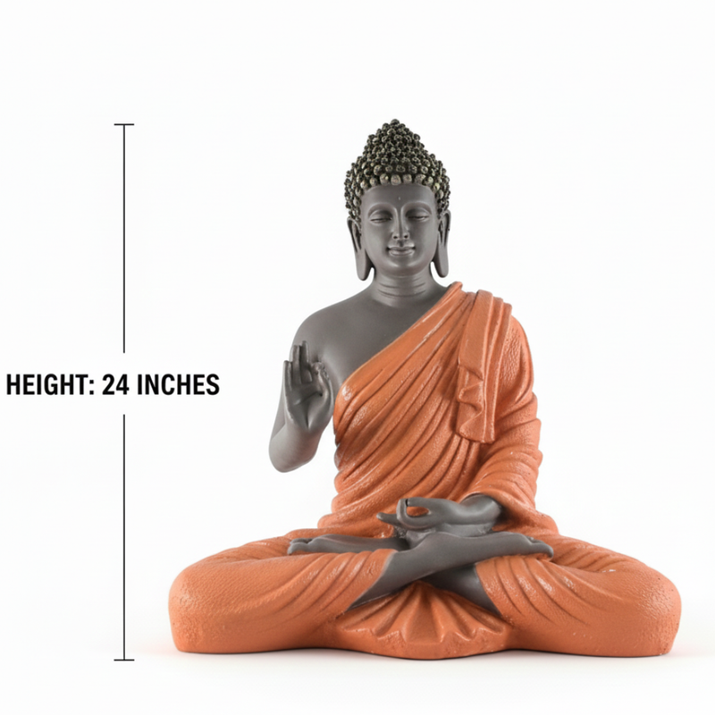 Grey & Terracotta Meditating Buddha Statue