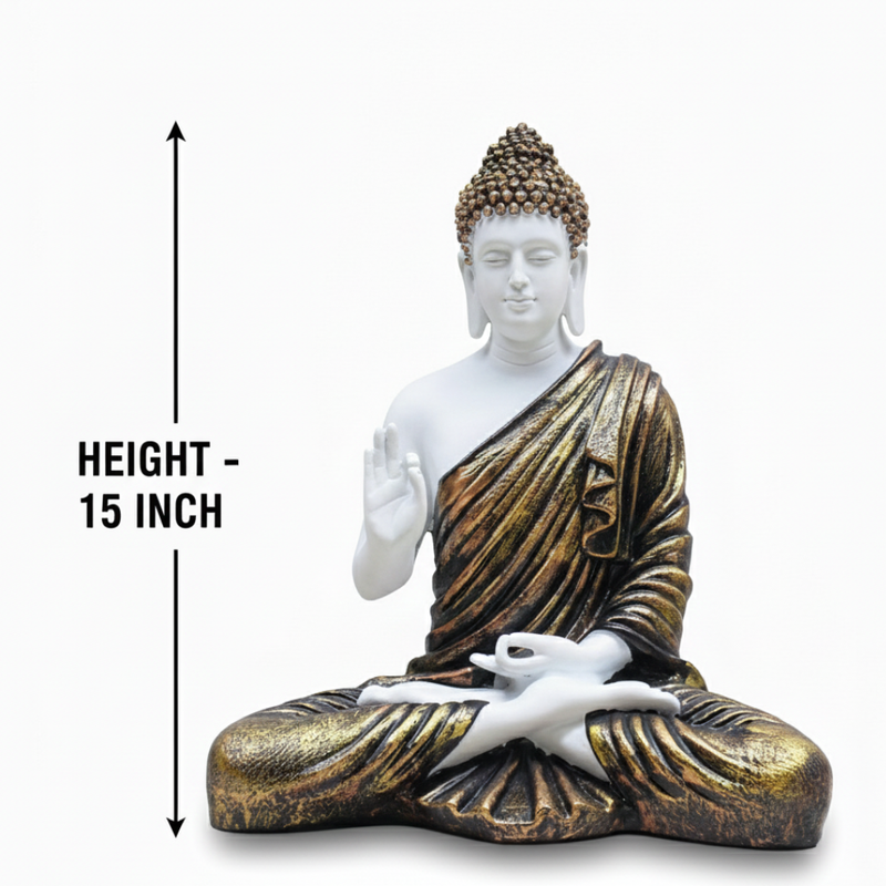 White & Antique Gold Meditation Buddha Statue