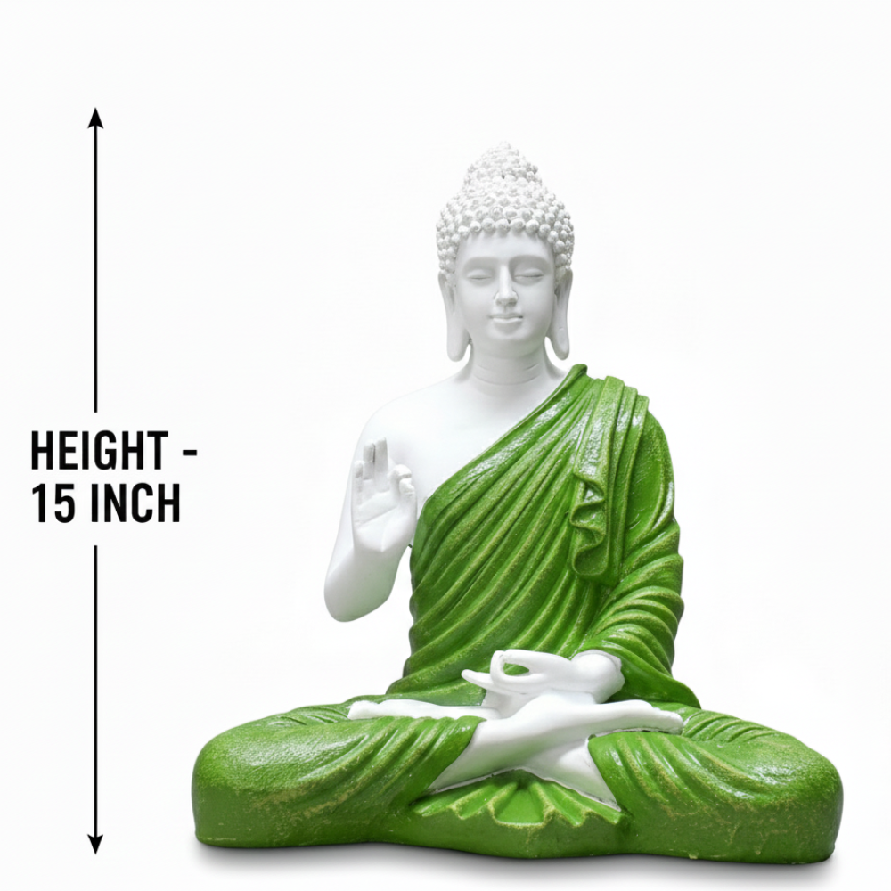 White & Green Meditation Buddha Statue