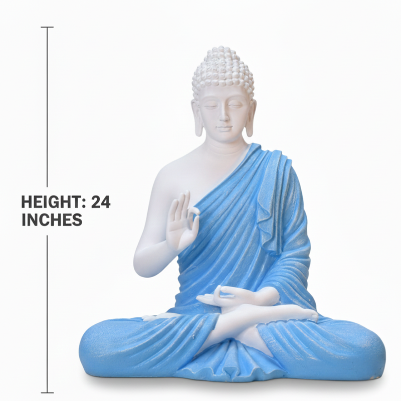 White & Blue Meditating Buddha Statue