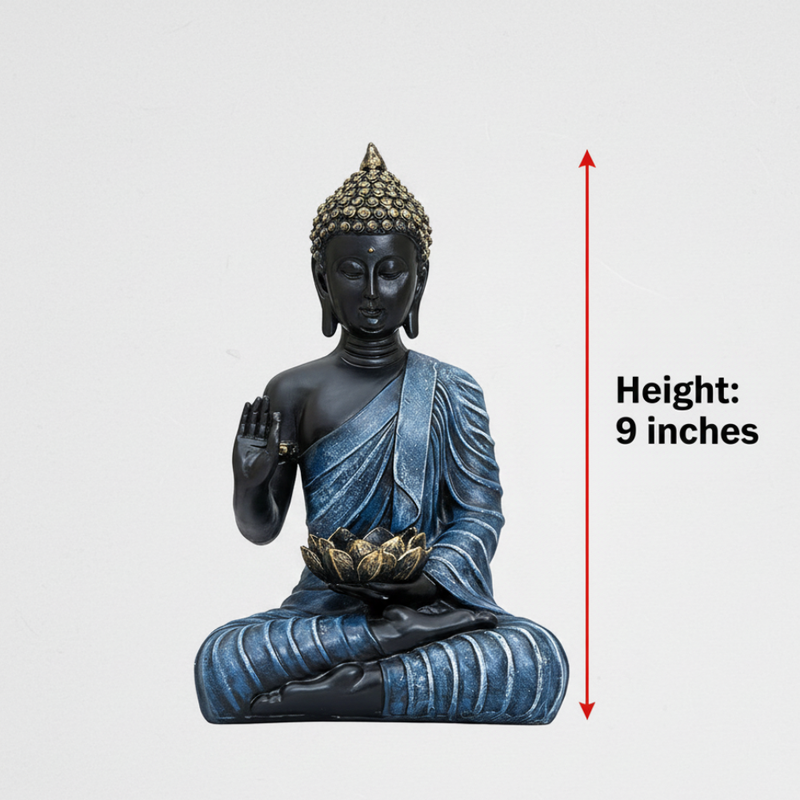 Black & Blue Buddha Idol with Lotus Showpiece