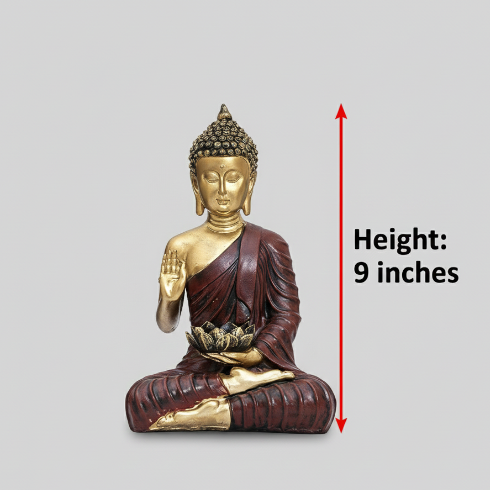 Golden Buddha Idol with Lotus Bowl Showpiece