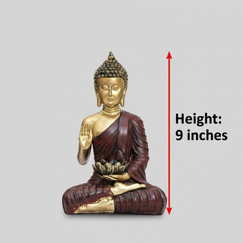 Golden Buddha Idol with Lotus Bowl Showpiece