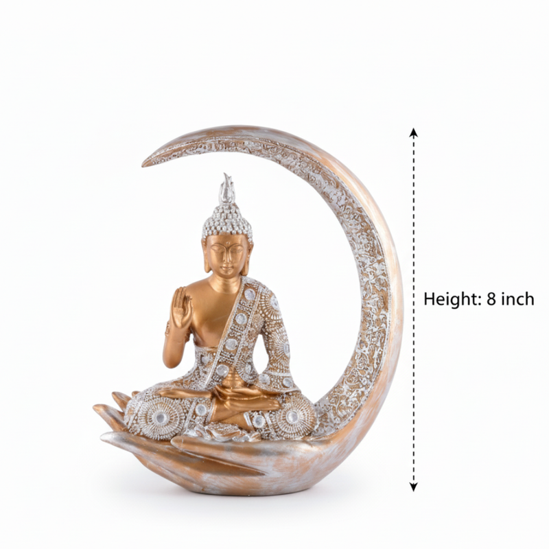 Golden Buddha Idol with Crescent Moon Showpiece