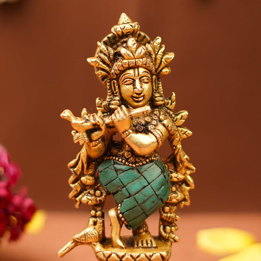 Serene Lord Krishna Statue Playing Flute (5 Inch) | 450g