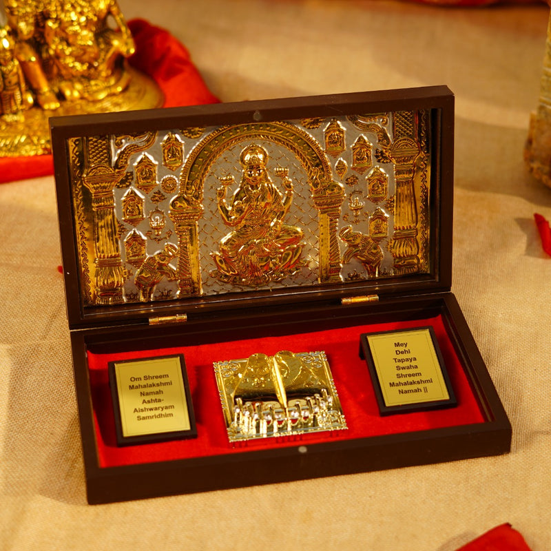 Gold Plated AshtaLakshmi in Brown Pooja Box