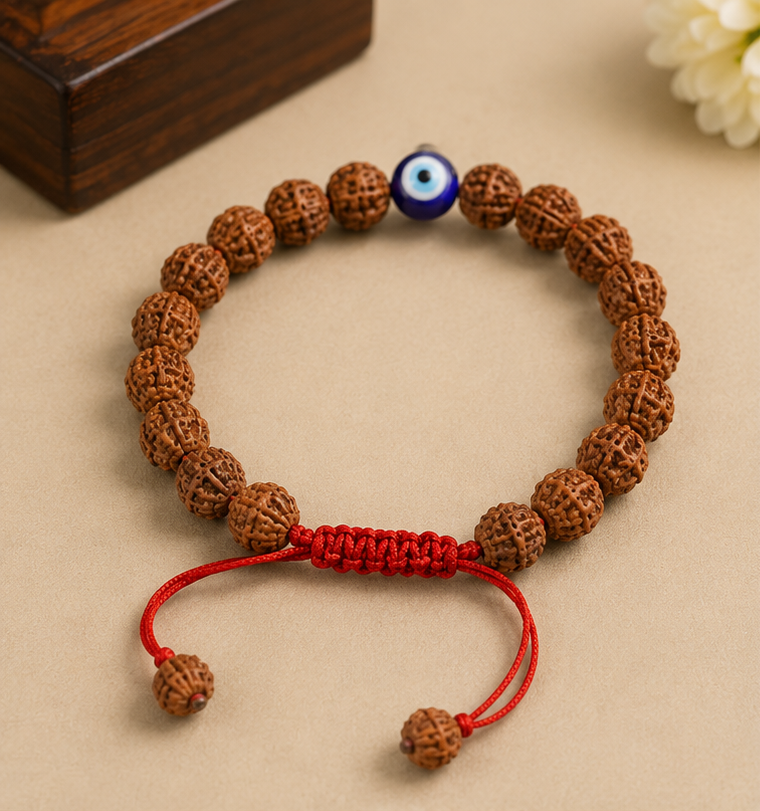Authentic 5 Mukhi Rudraksha Evil Eye Tie-up Band