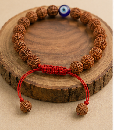 Authentic 5 Mukhi Rudraksha Evil Eye Tie-up Band