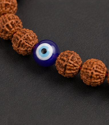Authentic 5 Mukhi Rudraksha Evil Eye Tie-up Band