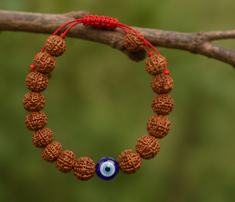 Authentic 5 Mukhi Rudraksha Evil Eye Tie-up Band