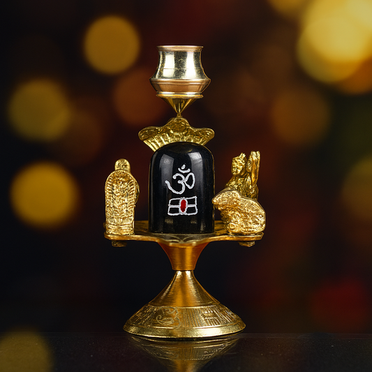 Shivling with Brass Trishul and Tripai Lota 3.1 Inch
