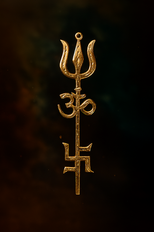 Om Swastik Trishul Trishakti Yantra for Home (8.6 Inch)