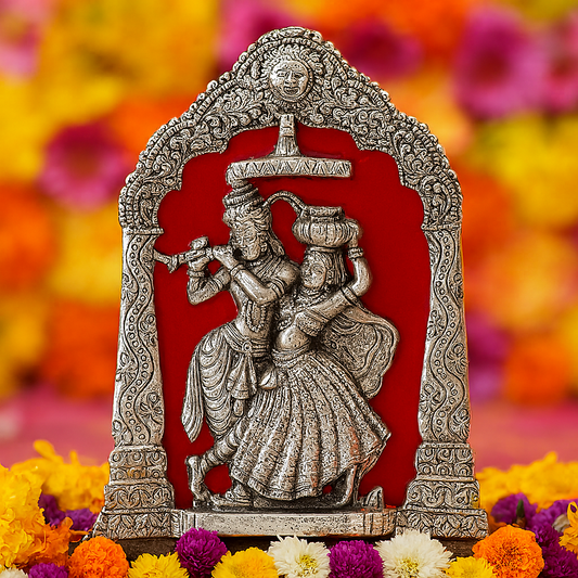 Silver Plated Radha Krishna Dancing Frame 8.5" | 375g