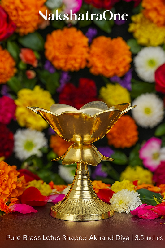 Pure Brass Lotus Shaped Akhand Diya 3.5 Inch | 120g