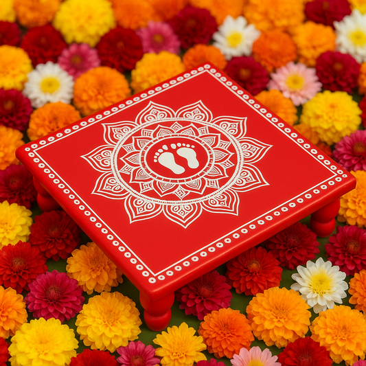 Red Aipan Pooja chowki 11x11 Inch