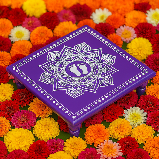 Purple Aipan Laxmi Charan Pooja chowki
