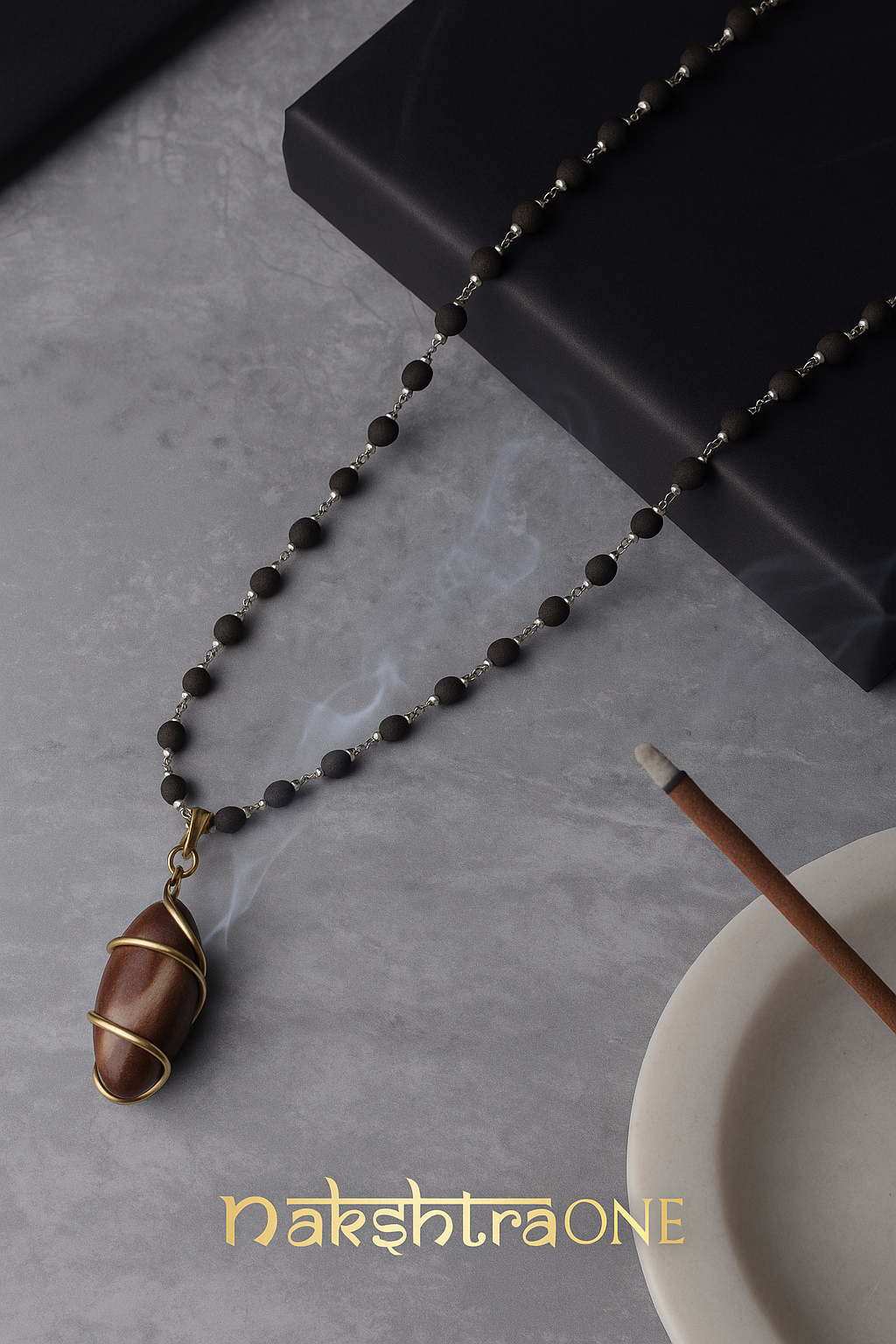 Divine Trio Combo: Tiger Eye  Bracelet, Black Tulsi Mala & Narmadeshwar Shivling