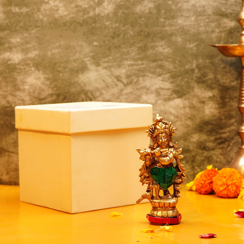 Serene Lord Krishna Statue Playing Flute (5 Inch) | 450g