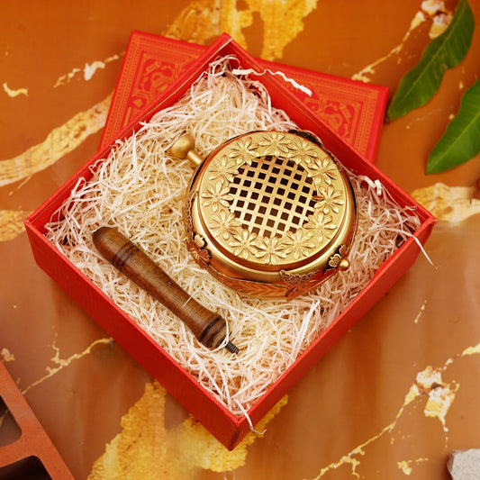 Artistic Loban Dan in a Gift Box – Handcrafted Brass Incense Burner