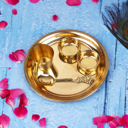 Pure Brass Laddu Gopal Bhog Thali Set 5.3"