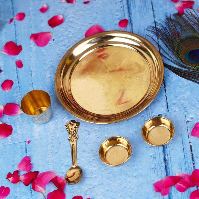 Pure Brass Laddu Gopal Bhog Thali Set 5.3"