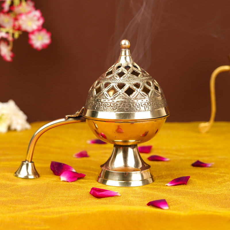 Golden Handcrafted Home Purifying Brass Loban Dan, Dhuni (6 Inches) | 360g