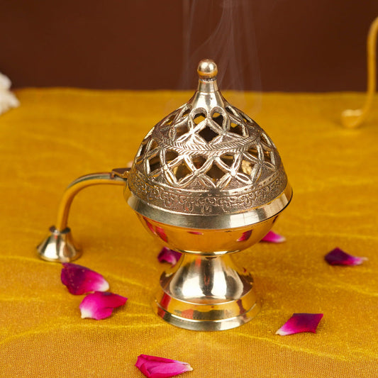 Golden Handcrafted Home Purifying Brass Loban Dan, Dhuni (6 Inches) | 360g