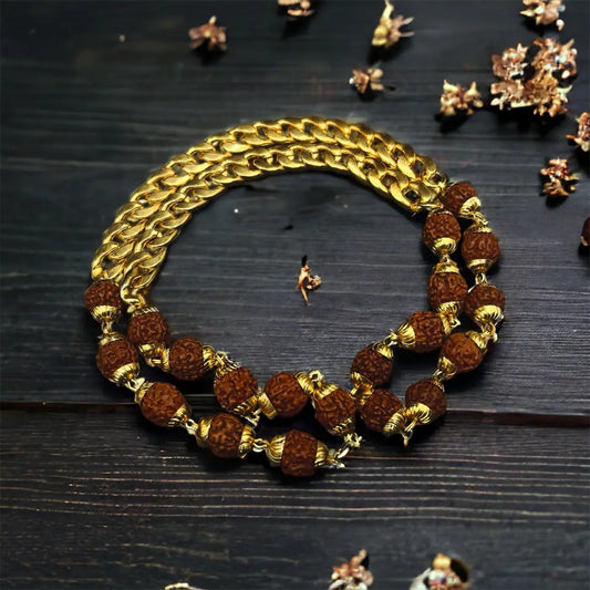 Gold Plated Rudraksha Links Necklace For Men Nakshatra one