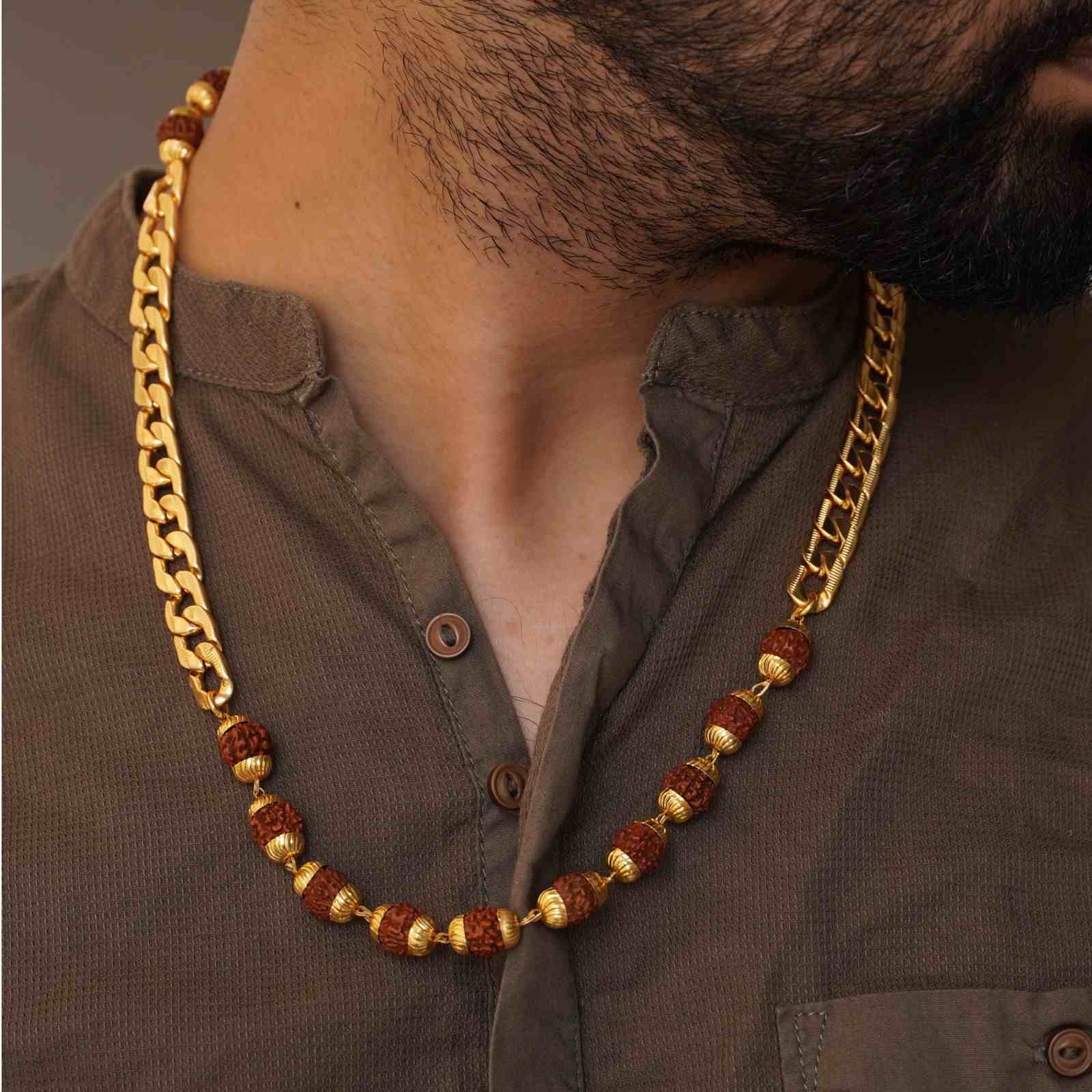 Gold Plated Rudraksha Links Necklace For Men Nakshatra one